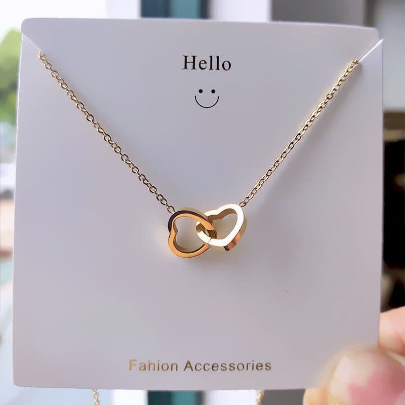 image-Korean 18K Rose Gold Double Ring Titanium Steel Necklace