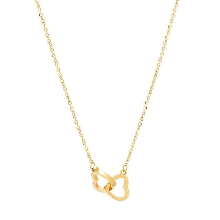 image-Korean 18K Rose Gold Double Ring Titanium Steel Necklace