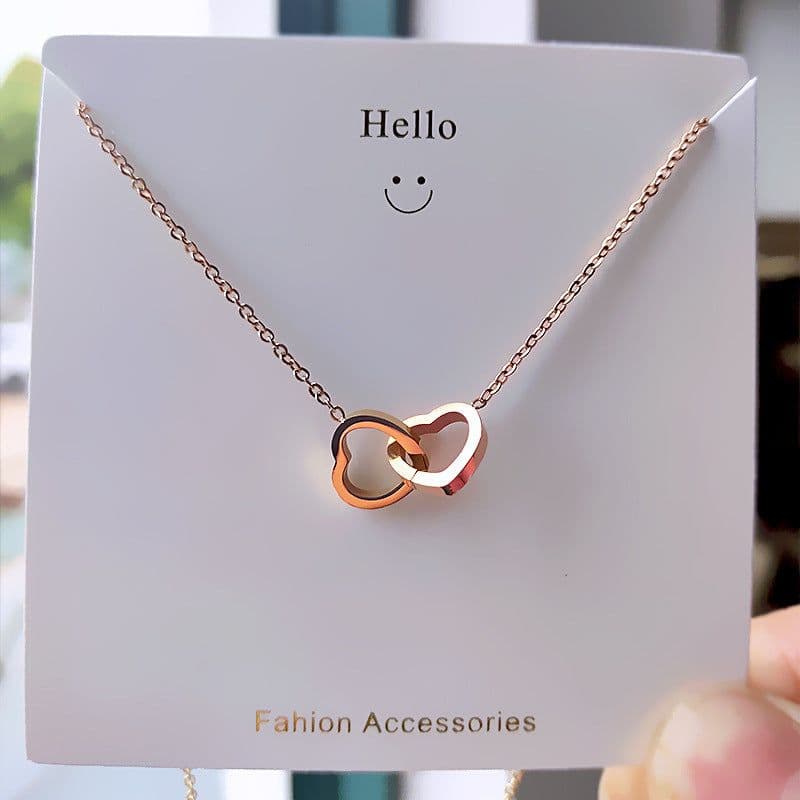 image-Korean 18K Rose Gold Double Ring Titanium Steel Necklace
