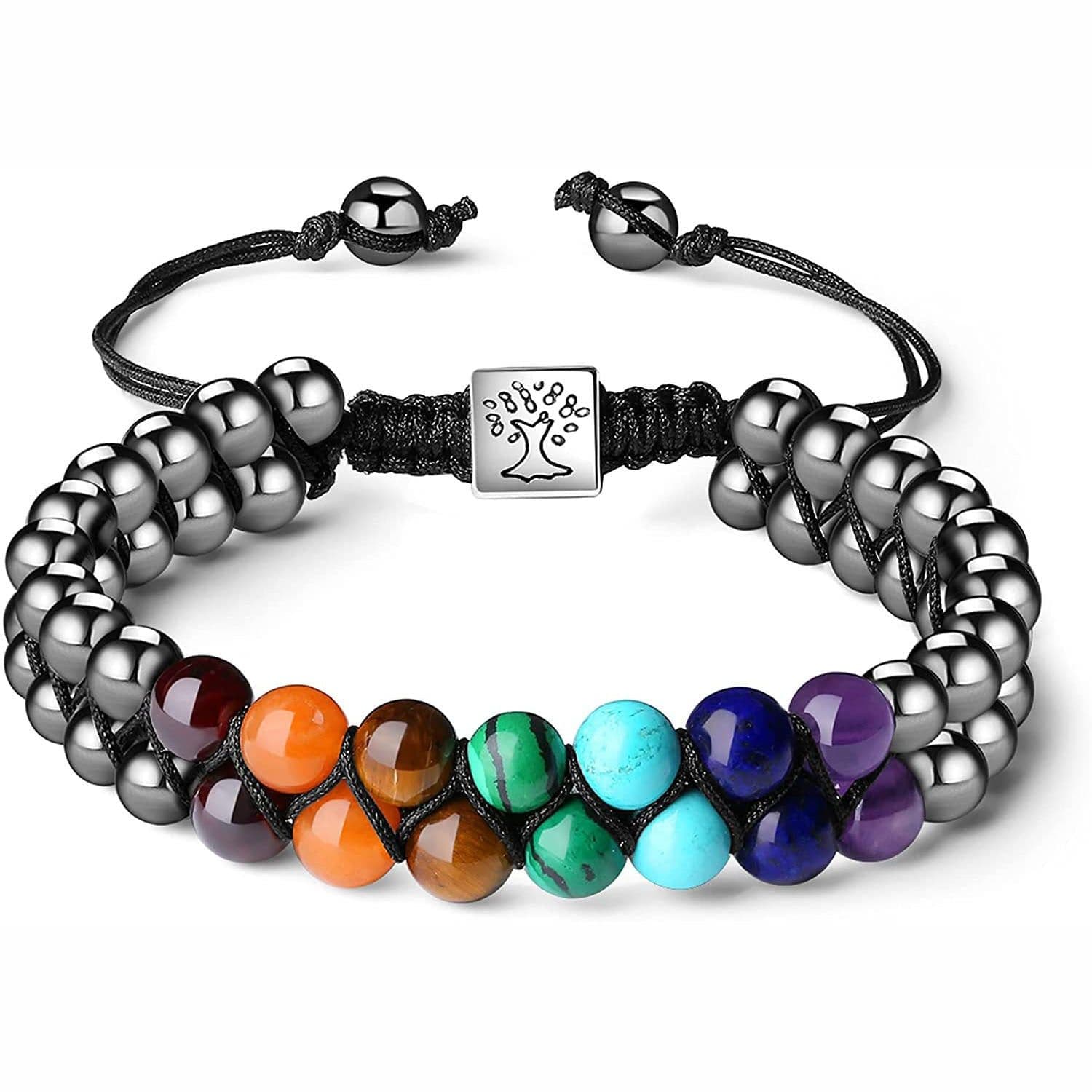 image-Natural Stone Lava Stone Double Row Bracelet Adjustable