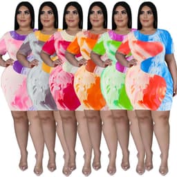 image-Plus-Size Women's Color Block Print Summer Dress 5XL