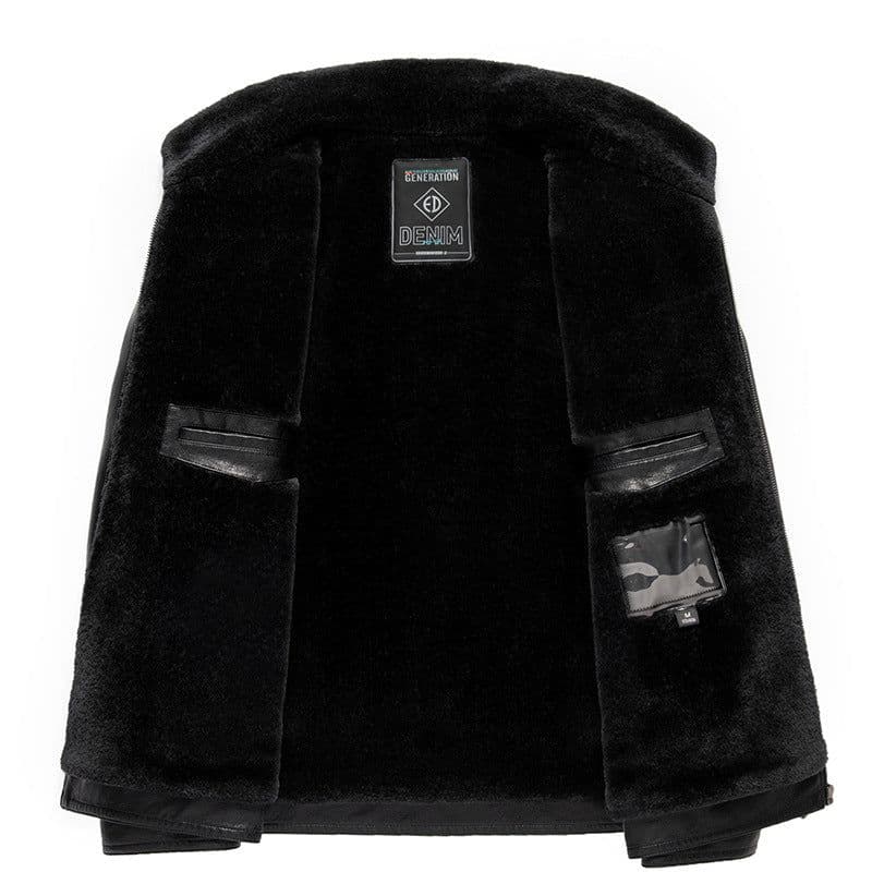 image-Innova Men's Leather Jacket with Lamb Plush Lining