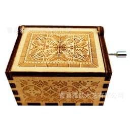 image-Wooden Hand-Crank Music Box, Classical Engraving
