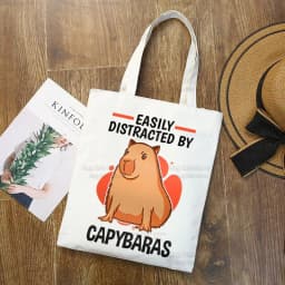 image-Capybara Print Canvas Shoulder Bag