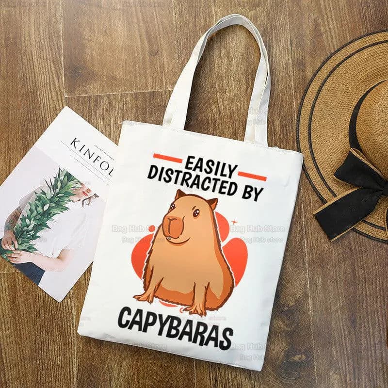 image-Capybara Print Canvas Shoulder Bag