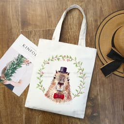image-Capybara Print Canvas Shoulder Bag