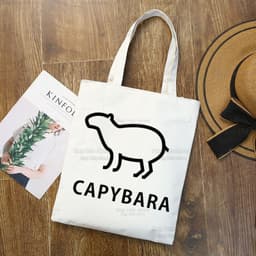image-Capybara Print Canvas Shoulder Bag