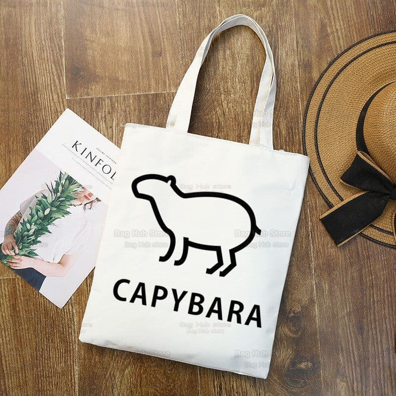 image-Capybara Print Canvas Shoulder Bag