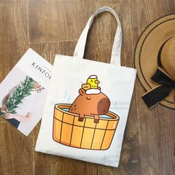 image-Capybara Print Canvas Shoulder Bag