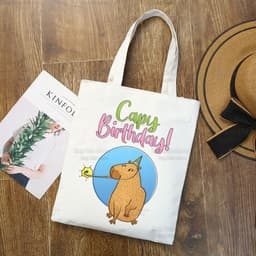 image-Capybara Print Canvas Shoulder Bag