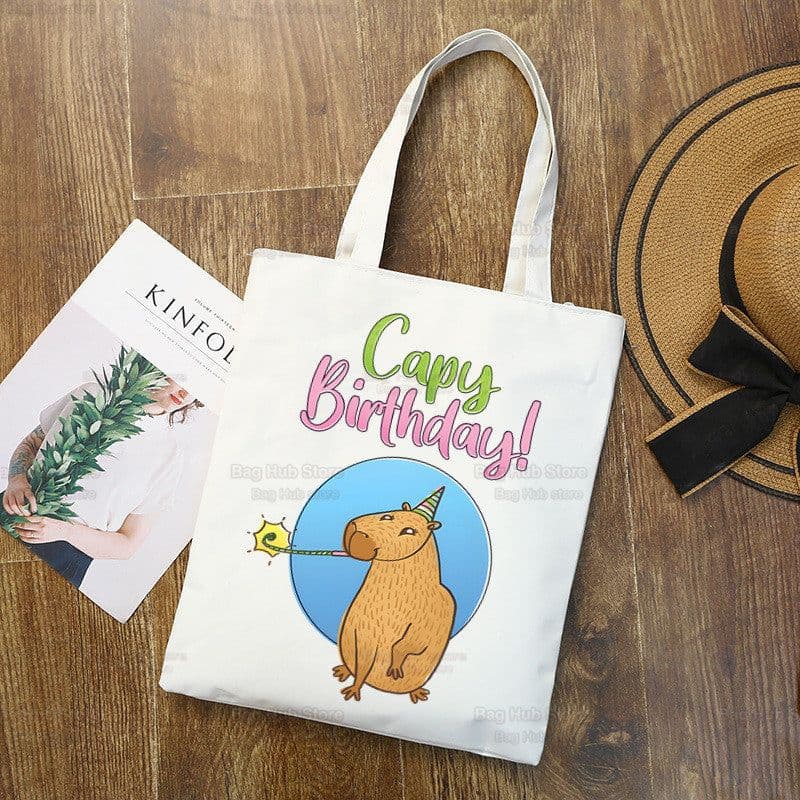 image-Capybara Print Canvas Shoulder Bag