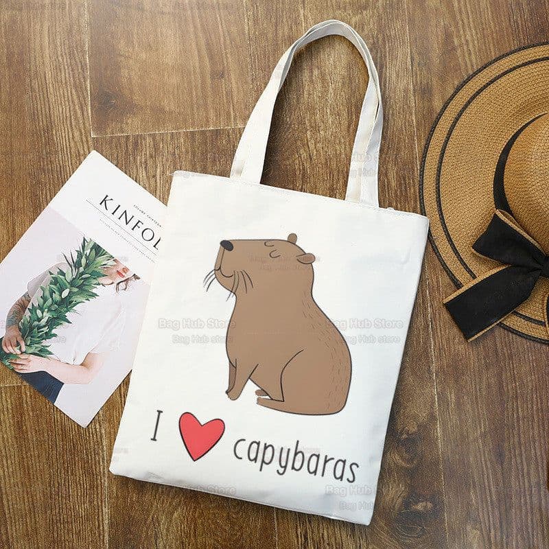 image-Capybara Print Canvas Shoulder Bag
