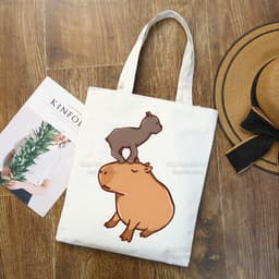 image-Capybara Print Canvas Shoulder Bag