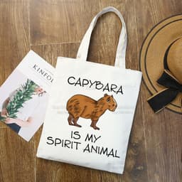 image-Capybara Print Canvas Shoulder Bag