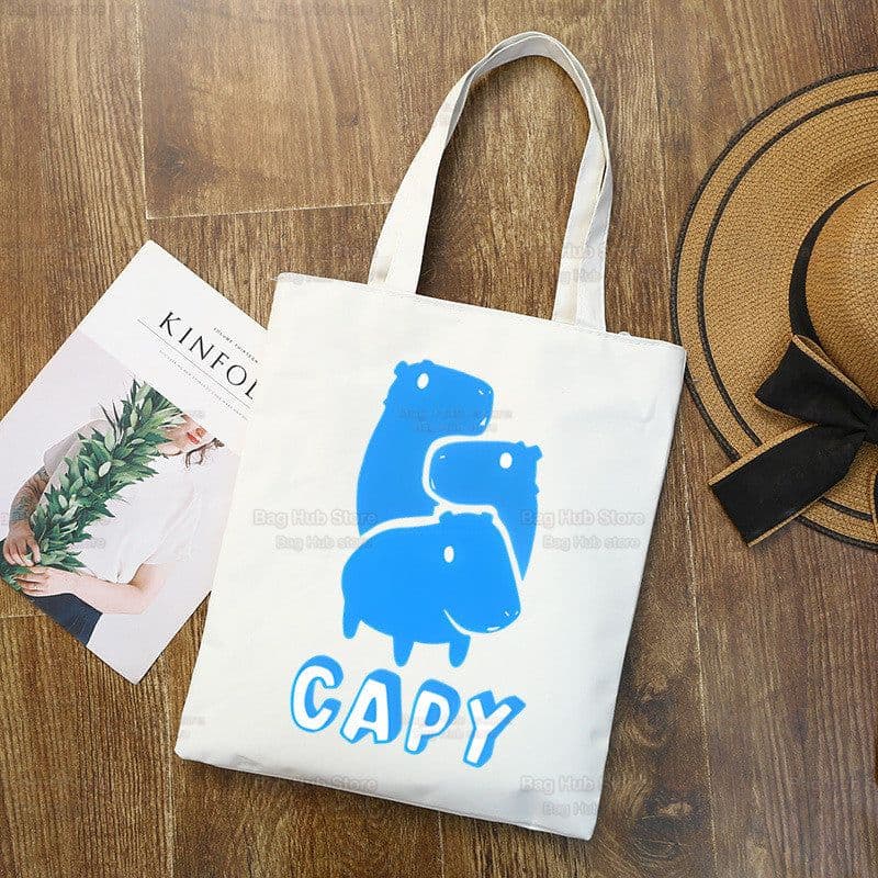 image-Capybara Print Canvas Shoulder Bag