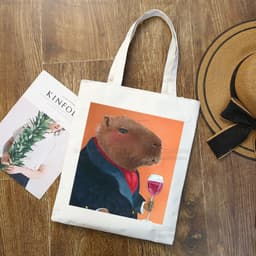 image-Capybara Print Canvas Shoulder Bag