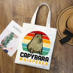 image-Capybara Print Canvas Shoulder Bag