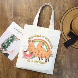 image-Capybara Print Canvas Shoulder Bag