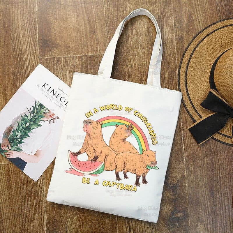 image-Capybara Print Canvas Shoulder Bag
