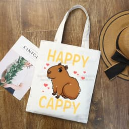 image-Capybara Print Canvas Shoulder Bag
