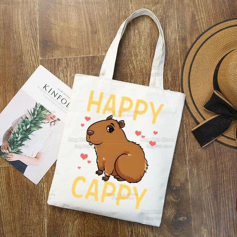 image-Capybara Print Canvas Shoulder Bag