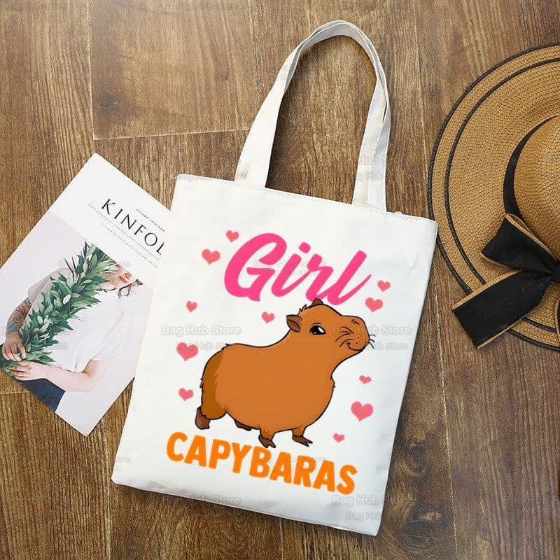 image-Capybara Print Canvas Shoulder Bag