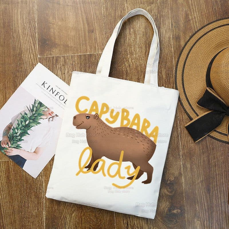 image-Capybara Print Canvas Shoulder Bag