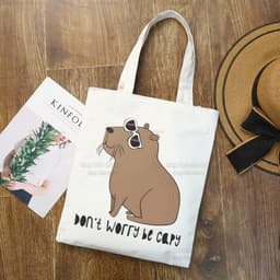 image-Capybara Print Canvas Shoulder Bag
