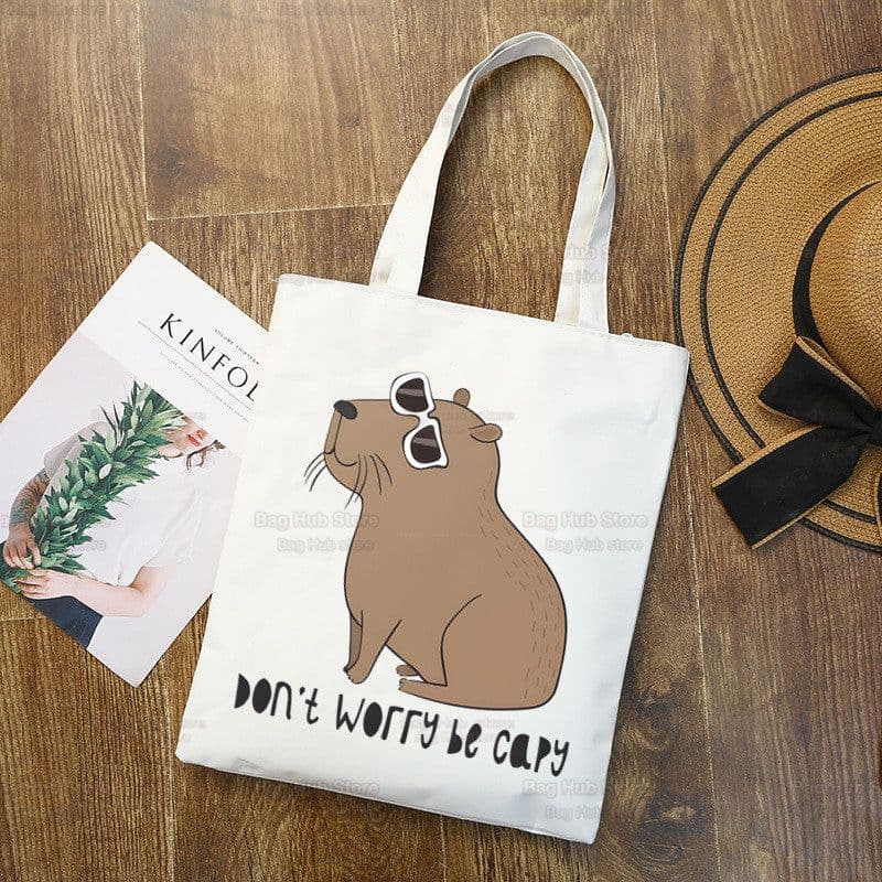 image-Capybara Print Canvas Shoulder Bag