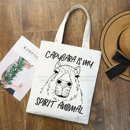 image-Capybara Print Canvas Shoulder Bag