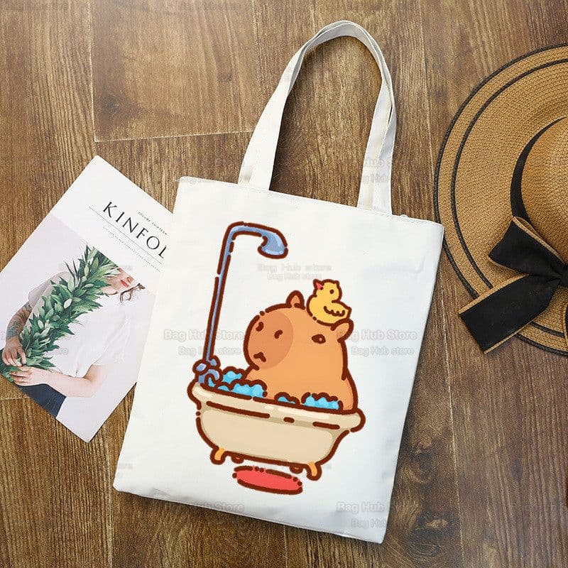 image-Capybara Print Canvas Shoulder Bag