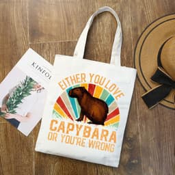 image-Capybara Print Canvas Shoulder Bag