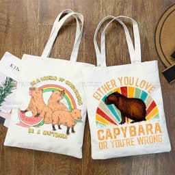 image-Capybara Print Canvas Shoulder Bag