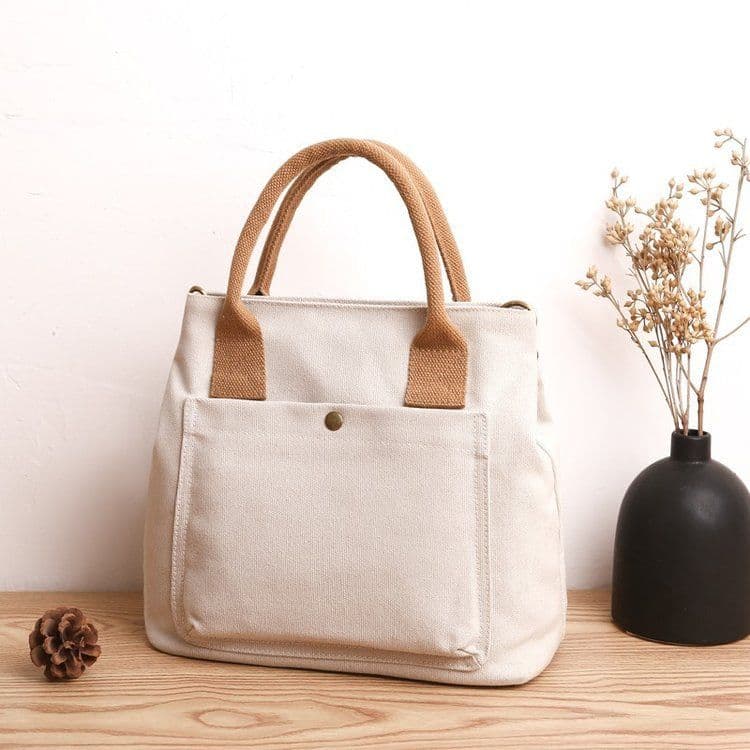 image-Canvas Small Square Bag Creamy-White Tote