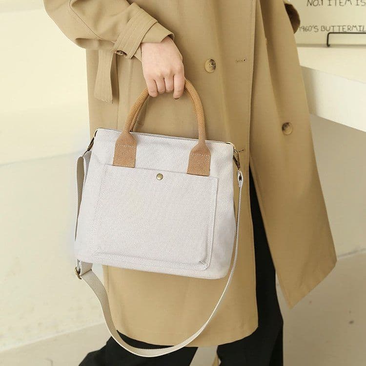 image-Canvas Small Square Bag Creamy-White Tote