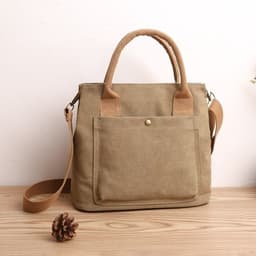image-Canvas Small Square Bag Creamy-White Tote