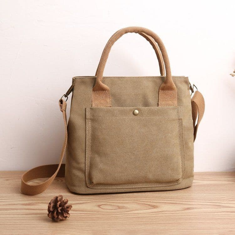 image-Canvas Small Square Bag Creamy-White Tote