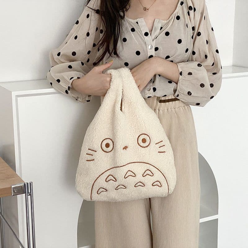 image-Yeyu Toto Plush Tote Bag Dark Green