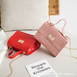 image-Crocodile Pattern PU Small Square Handbag Brown