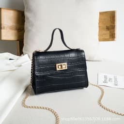 image-Crocodile Pattern PU Small Square Handbag Brown