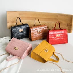 image-Crocodile Pattern PU Small Square Handbag Brown