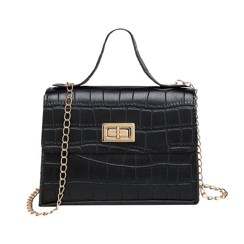 image-Crocodile Pattern PU Small Square Handbag Brown