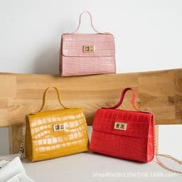 image-Crocodile Pattern PU Small Square Handbag Brown