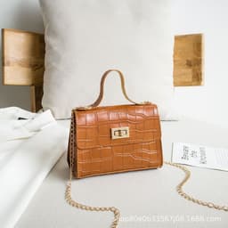 image-Crocodile Pattern PU Small Square Handbag Brown