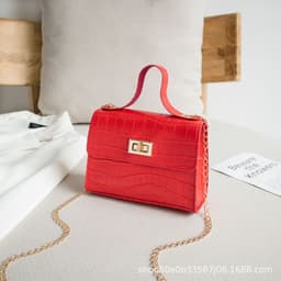 image-Crocodile Pattern PU Small Square Handbag Brown