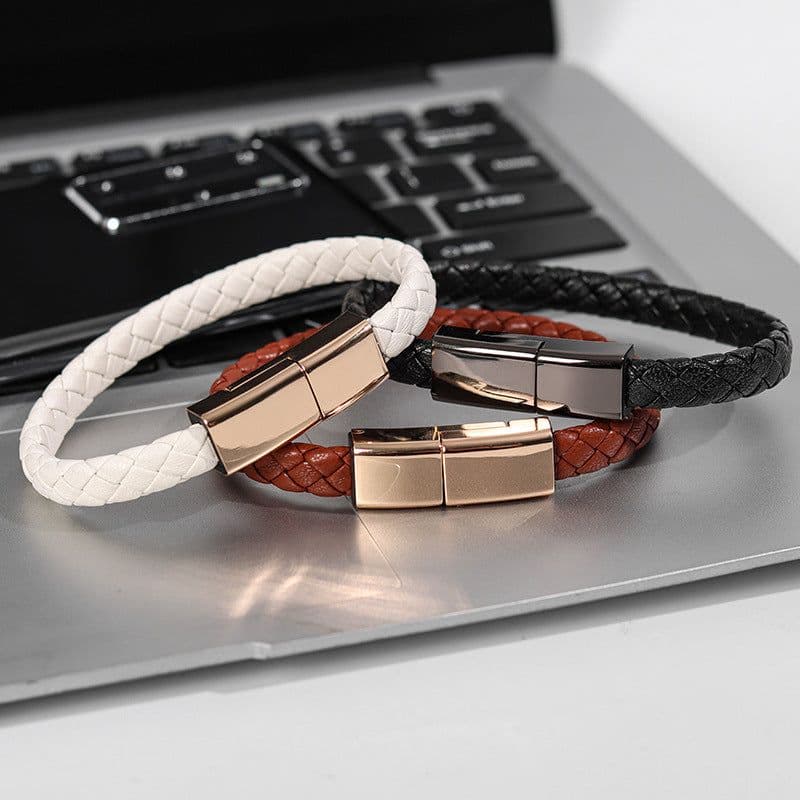 image-PU Leather Braided USB-C Charging Cable Bracelet