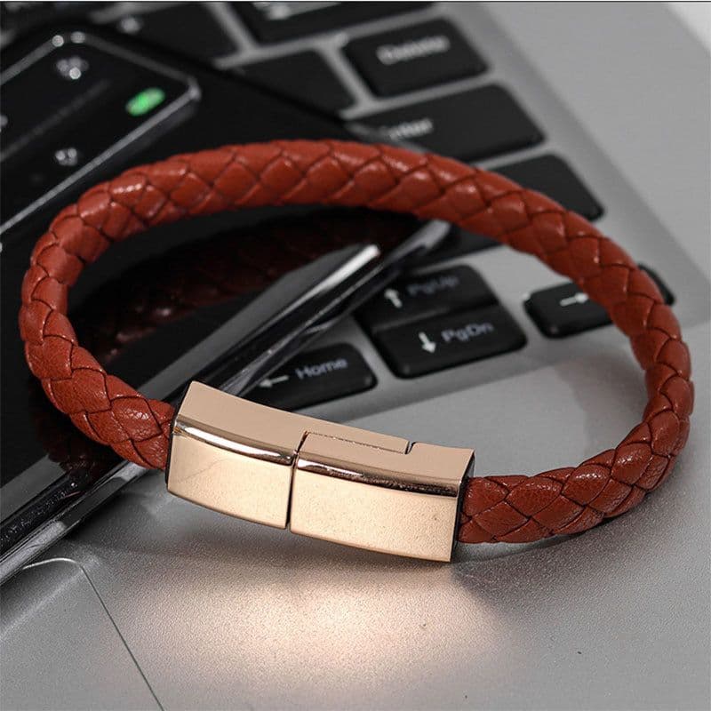 image-PU Leather Braided USB-C Charging Cable Bracelet