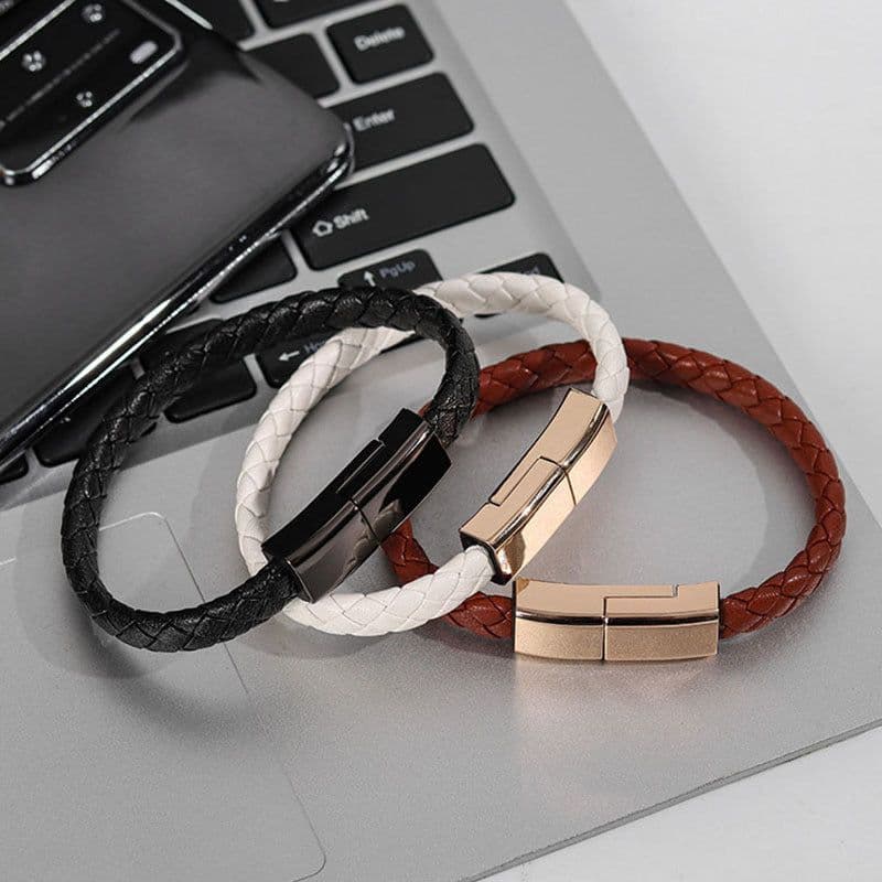 image-PU Leather Braided USB-C Charging Cable Bracelet