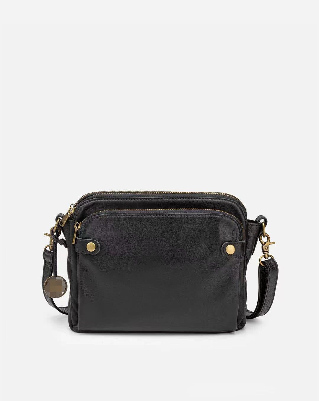 image-Retro Three-Layer Leather Messenger Bag Black