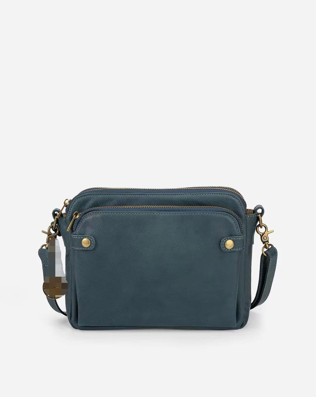 image-Retro Three-Layer Leather Messenger Bag Black